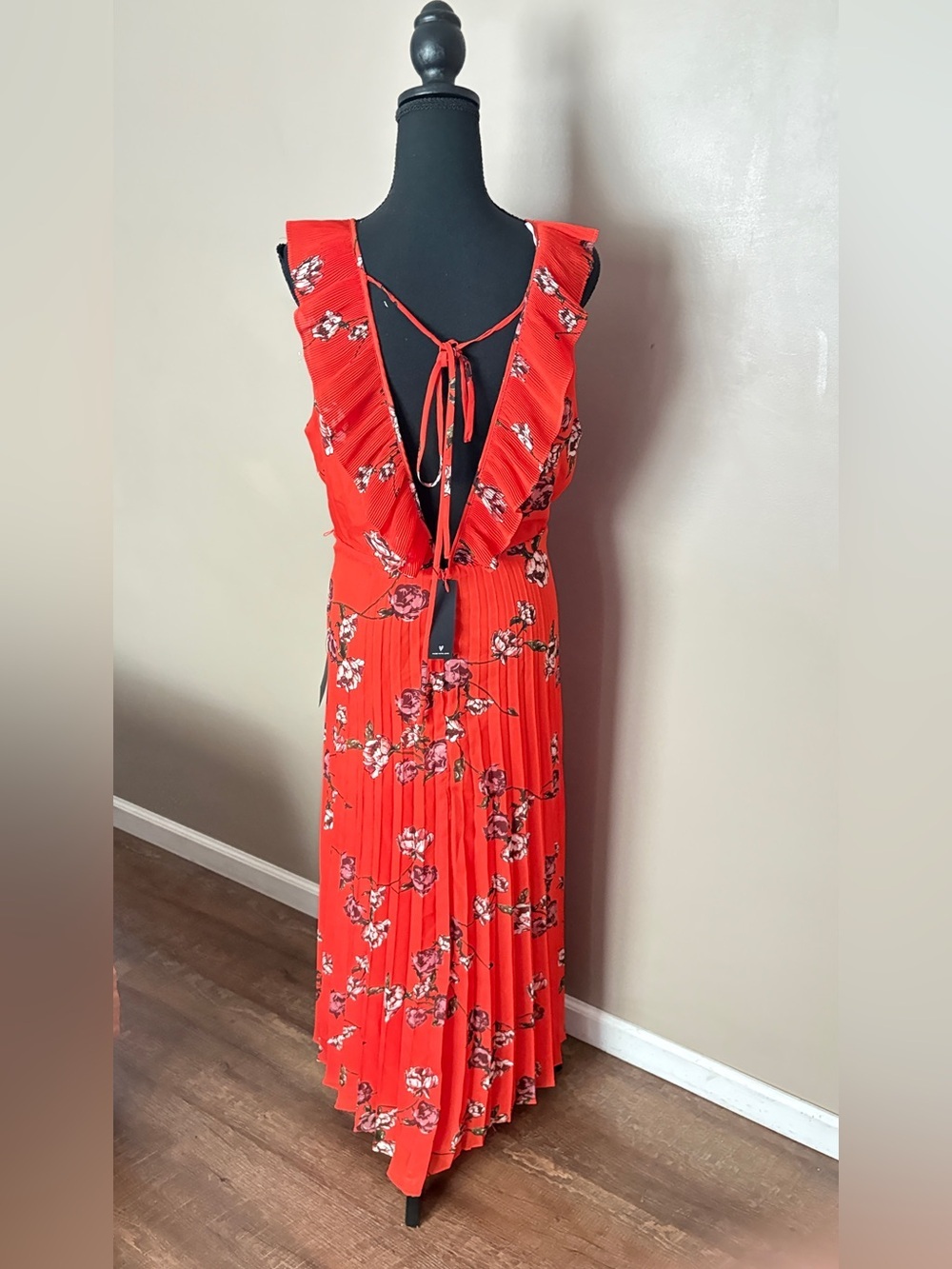Lulus orange red maxi dress floral summer wedding pleated romantic floral XL EUC - Picture 5 of 16